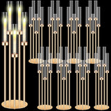 8 Pcs Acrylic Candelabra Centerpieces 35" Tall Clear Candle Holders Pillar Taper Candlestick with Lampshades 5 Arm