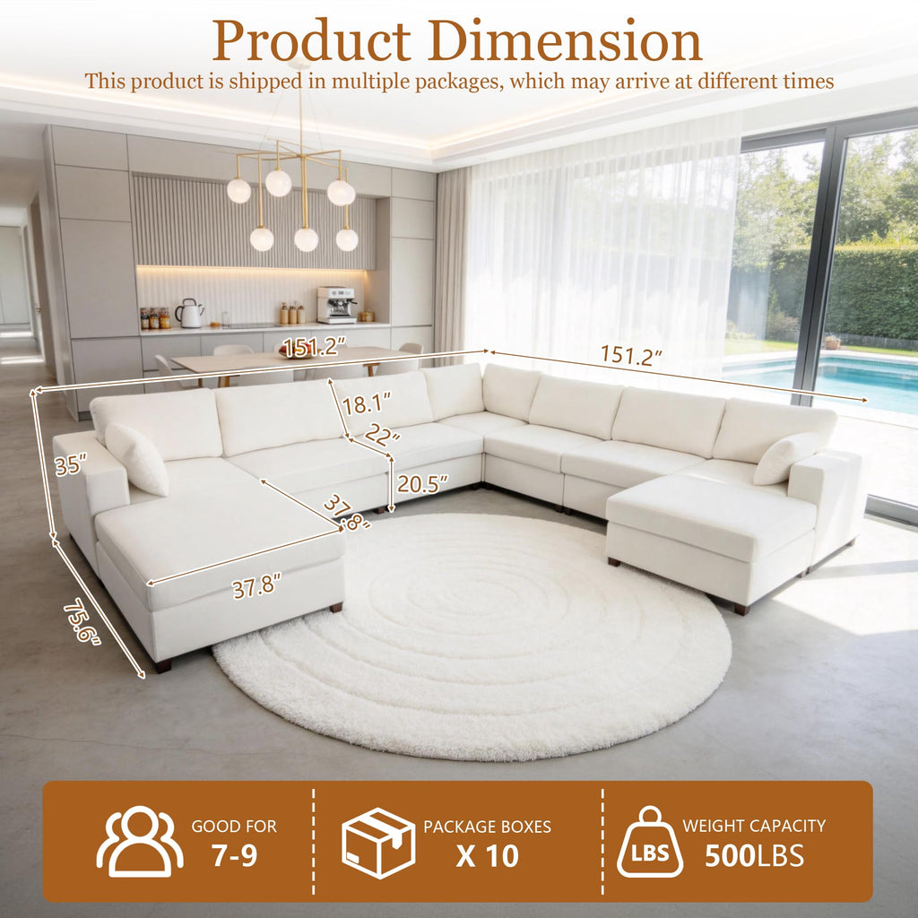 152''Oversized Deep Seat Modular Sectional Sofa, Beige L Shaped Cloud Couch