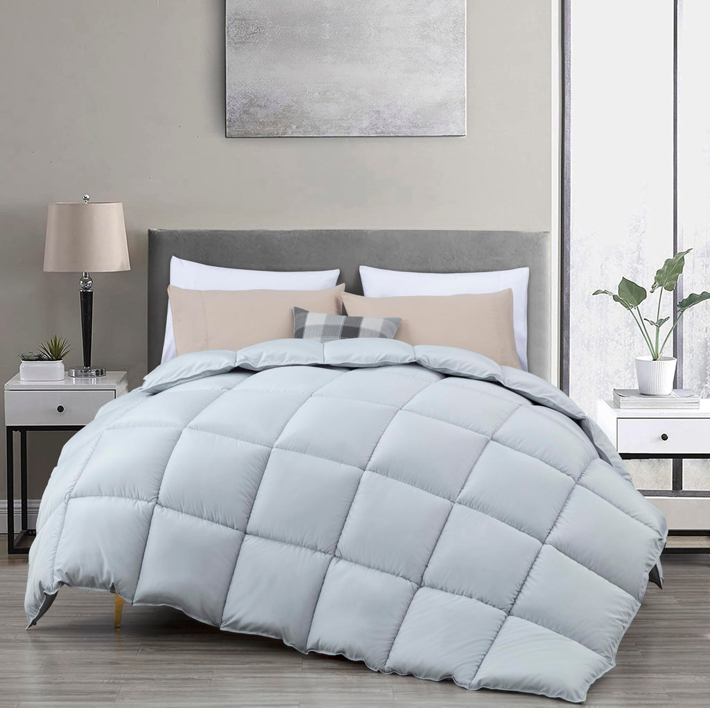 All Season Queen Size Down Alternative Comforter - Plush Microfiber Fill - Box Stitch Quilted - Duvet Insert with