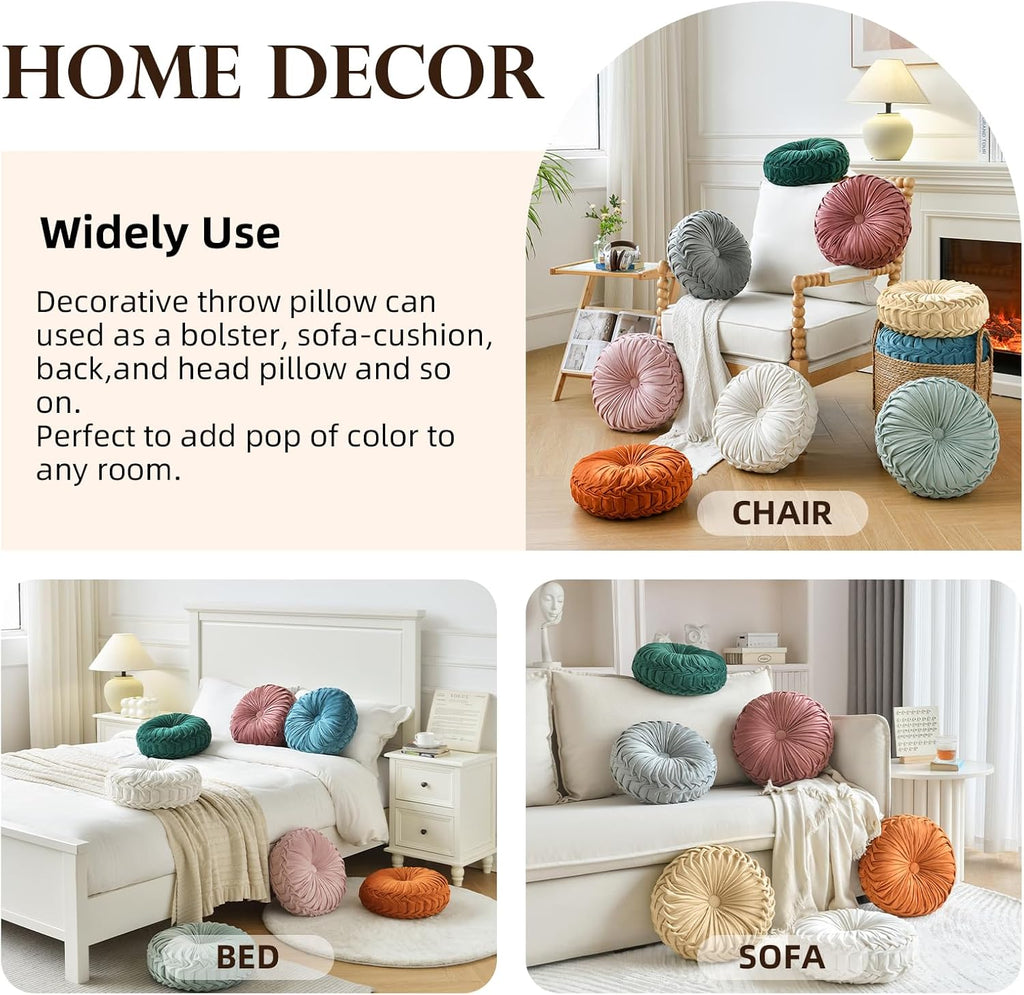Round Throw Pillow Velvet Home Decoration Pleated Round Pillow Cushion