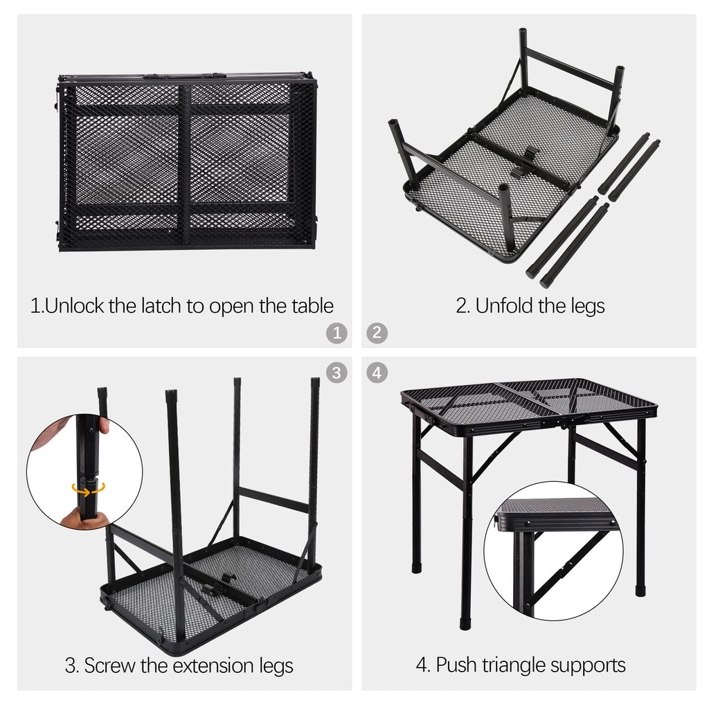 Portable Small Folding Table, Metal Camping Grill Table for BBQ, Picnic & Patio, Lightweight Foldable Outdoor Side