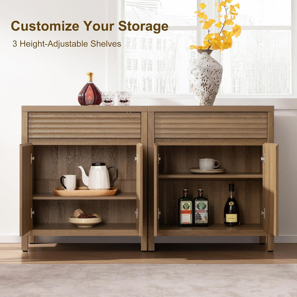 58" Fluted Buffet Cabinet with Storage, Modern Farmhouse Sideboard with Drawers & 3-Level Adjustable Shelves