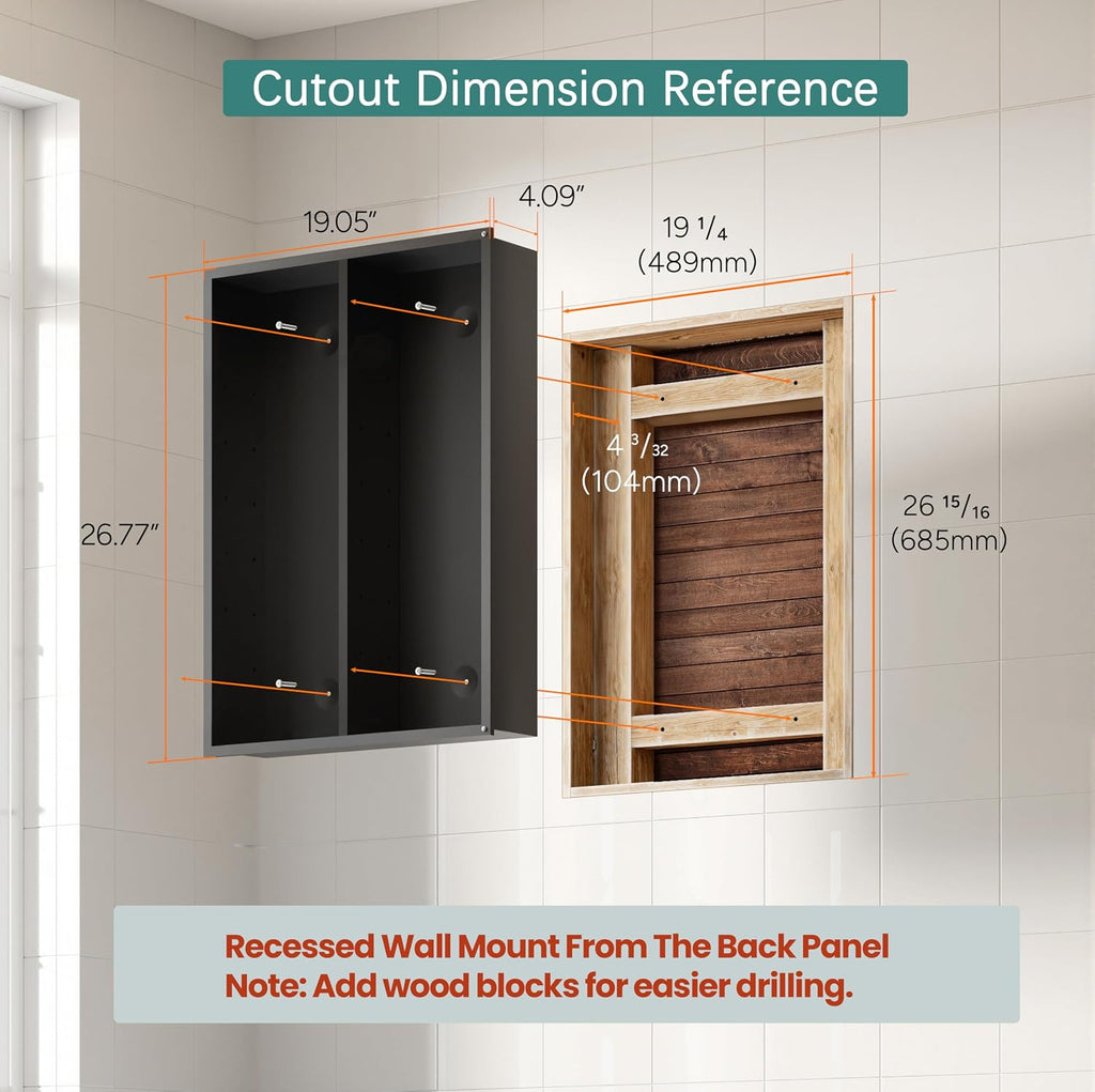 Medicine Cabinet 20x30 Inch, Bathroom Wall Mirror Cabinet with Storage, 6-Tier Adjustable Glass Shelving, Waterproof