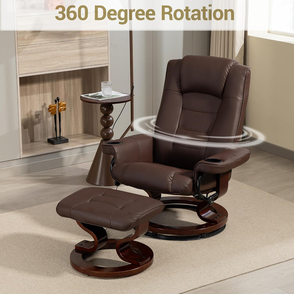 Modern Reclining Lounge Chair — Brown PU Leather