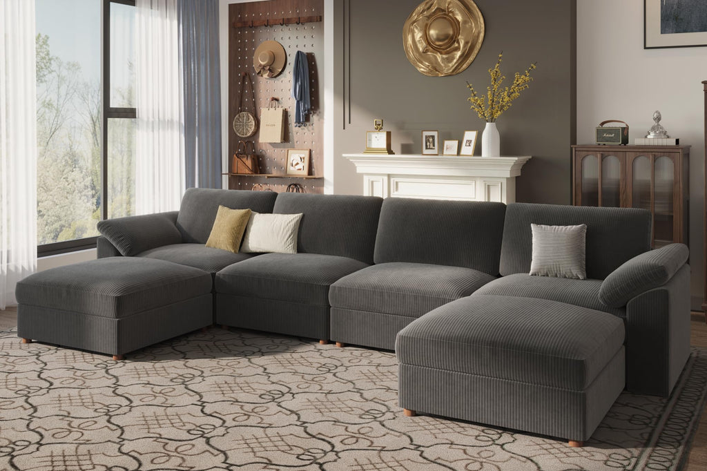 U Shape Sectional Couch with Ottoman, Oversized Sectional Sofa