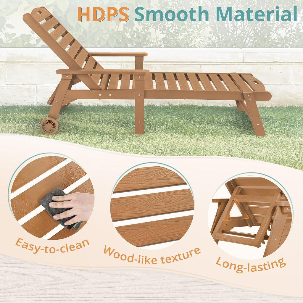 Lounge Chair Outdoor Set of 4, HDPS Chaise Lounge Outdoor with Wheel, 5 Positions Adjustable Pool Lounger Chairs