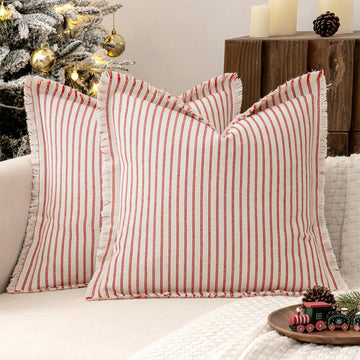 Christmas Red Striped Decorative Throw Pillow Covers, 20x20
