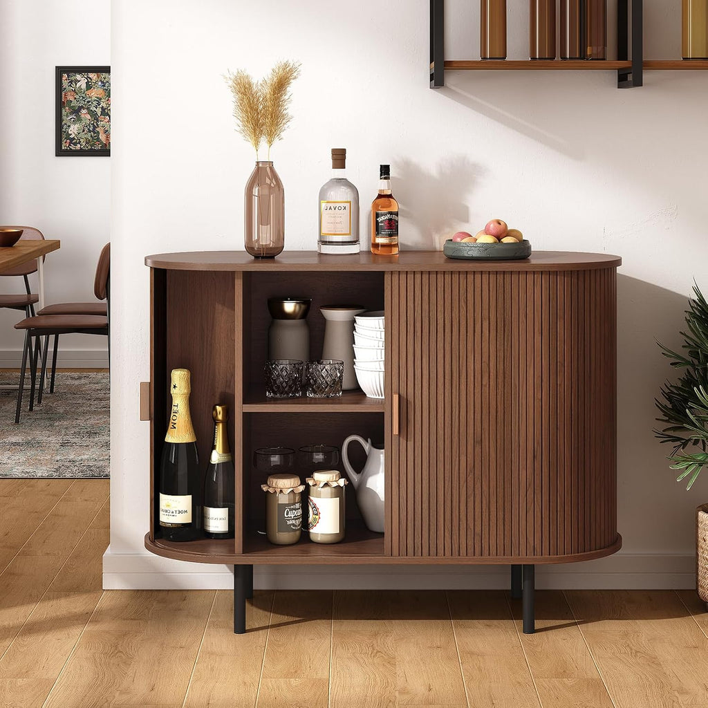 40" Sideboard Buffet Cabinet with Storage, Storage Cabinet with Sliding Door & Adjustable Shelf, Modern Accent Coffee