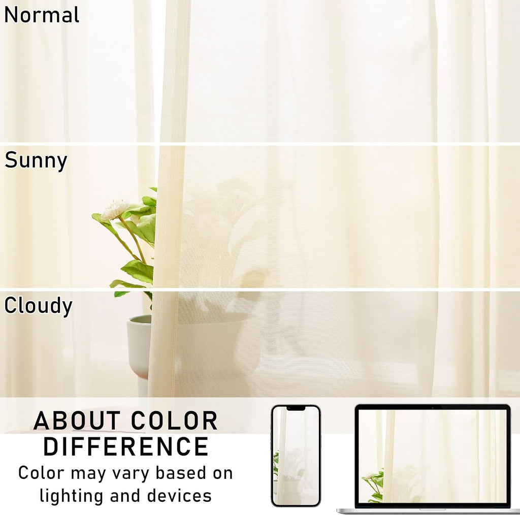 Cream Pinch Pleat Sheer Window Curtains, Egret Ivory Soft Farmhouse Drapes for Bedroom Living Room