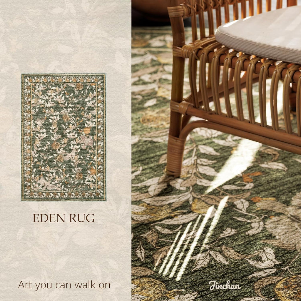 Eden Floral Washable Area Rug 3x5 Entryway Rug Vintage Lightweight Soft Non-Slip Indoor Low Pile Dis
