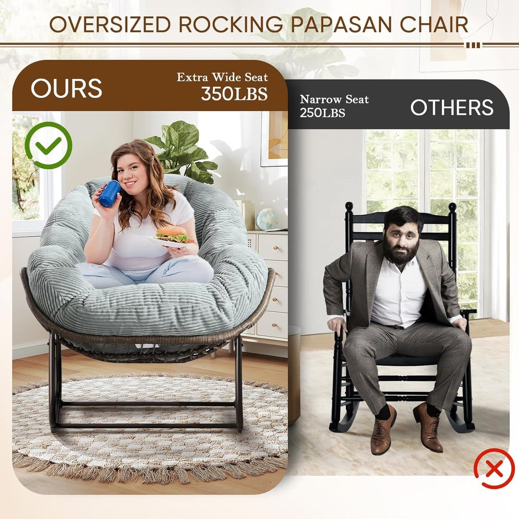 Large Indoor Rocking Chair, Oversized Rocking Papasan Chair with Thick Cushion and Frame,Comfy Corduroy Rocker Wicker