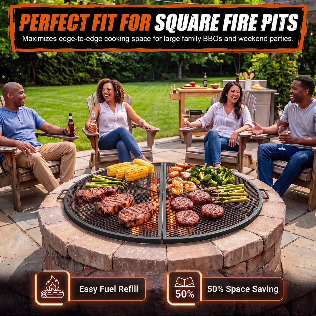 40" Fire Pit Grill Grate, Round, Black