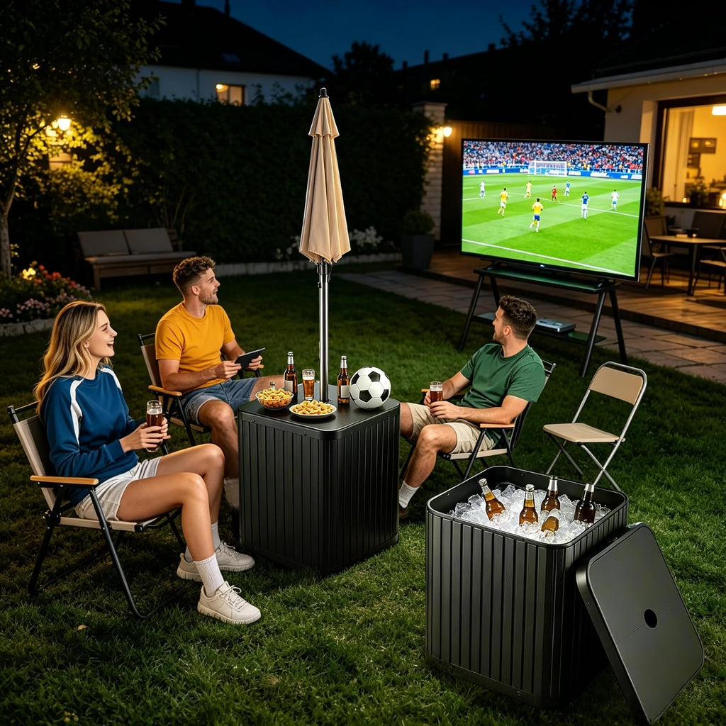 Outdoor Umbrella Side Table, 2 in 1 Outdoor Side Table with 1.5-1.6" Umbrella Hole
