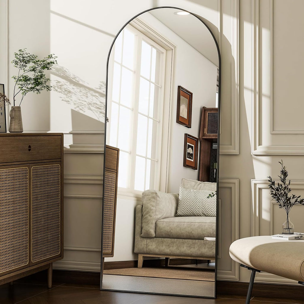 57" x 20" Arched Full Length Mirror - Wall Mounted/Floor Mirror Aluminum Alloy Frame Full Body Mirrors Living Room