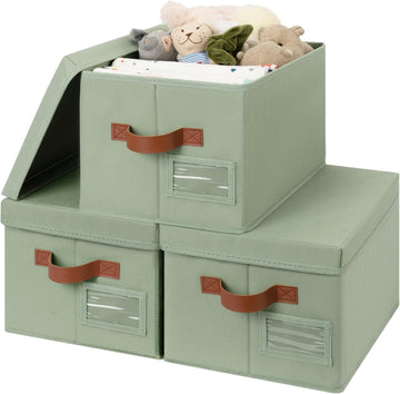 Storage Basket with Lid, Linen Fabric Storage Bins with Label, Decorative Storage Boxes, Clothes Storage and