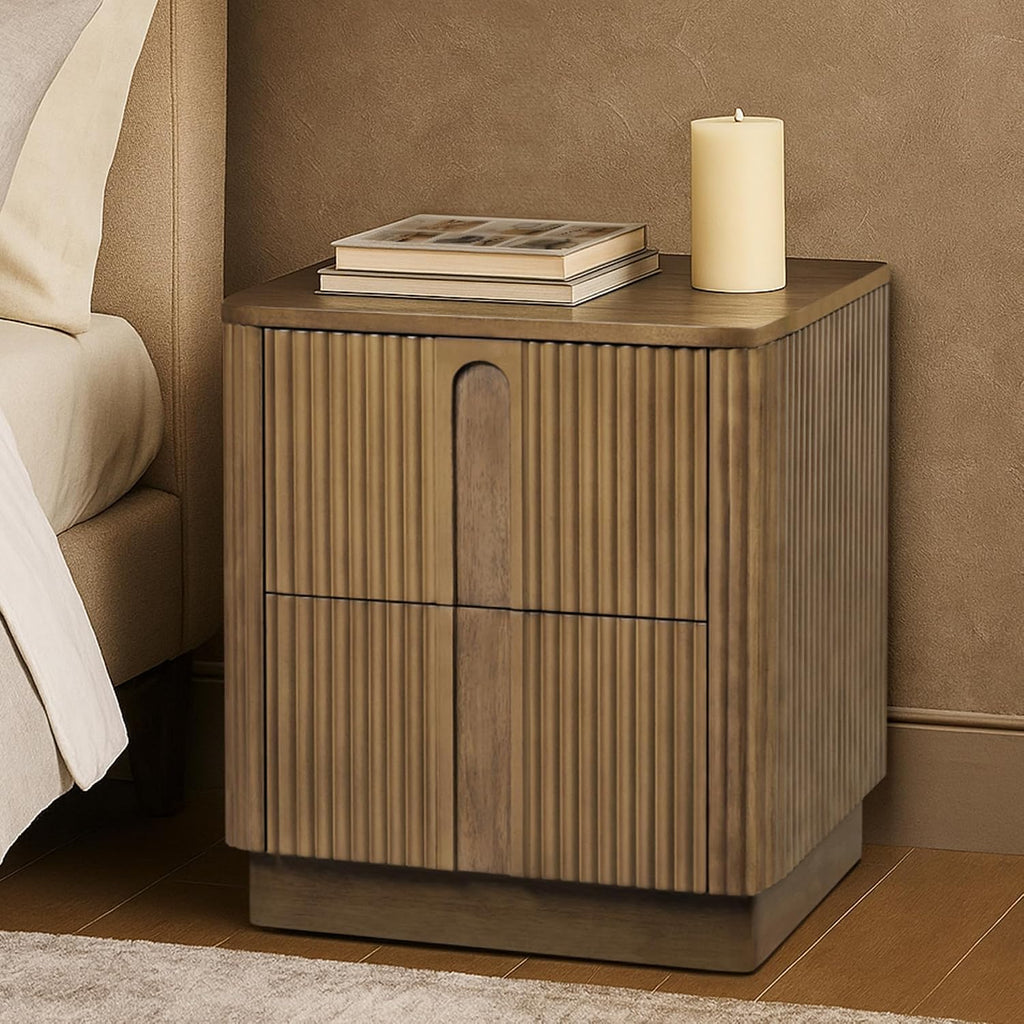 20'' W Modern Storage 2-Drawer Push to Open Nightstand with Solid Wood Frame, Bedside Table Bedroom Furniture