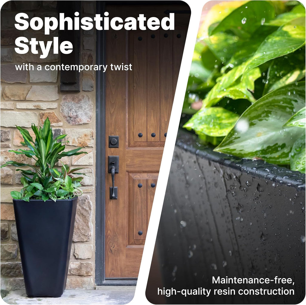 Bridgeview Tall Square Planter, Large Planters for Outdoor Plants, Gardening and Flower Pot or Porch, Efficient