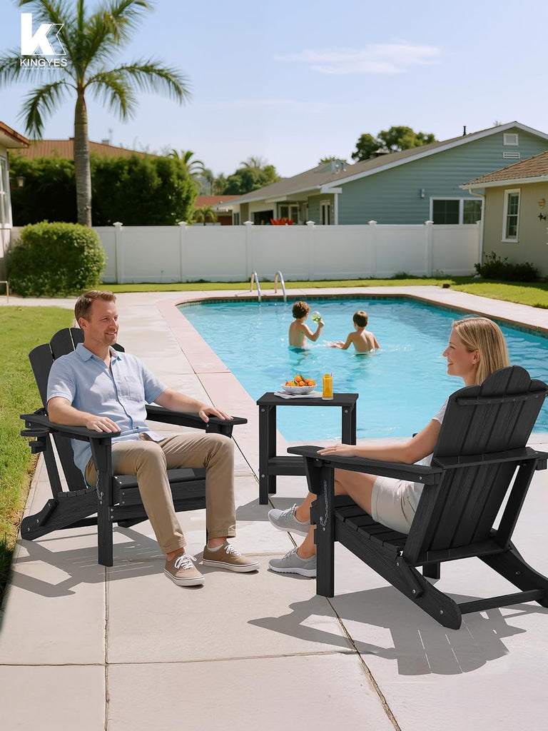 Adjustable Adirondack Chairs Set of 2, Folding Outdoor Chair, Black | | with Cup Holder | Reclining 3-Position