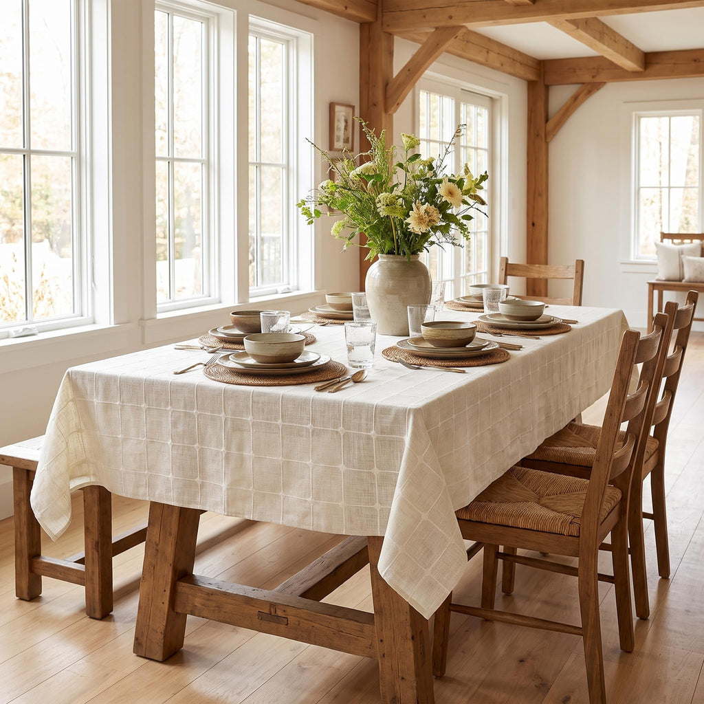 Rustic Plaid Table Cloth, Light Coffee, 60×84 Inch Rectangular