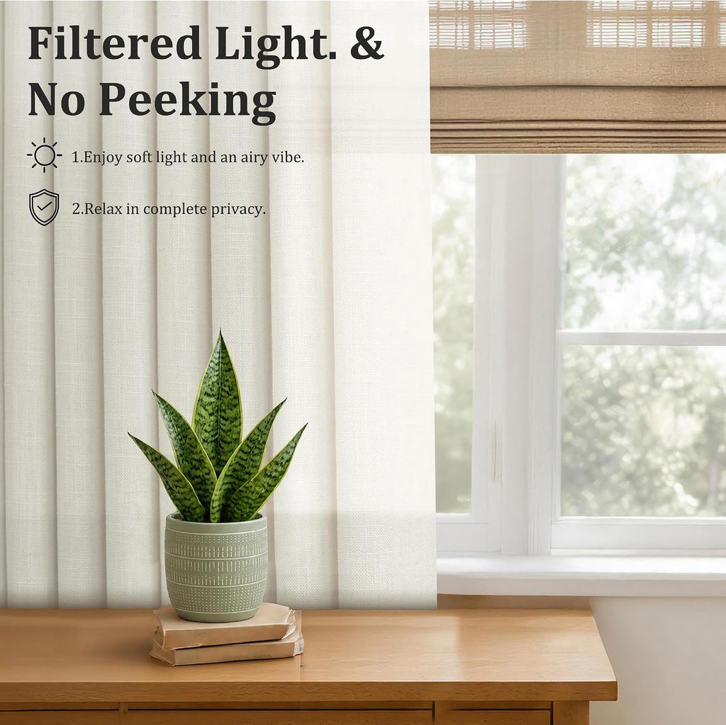 Pinch Pleated Linen Curtains, 2 Panels Premium 400GSM Memory Trained Semi Sheer Light Filtering Window Drapes