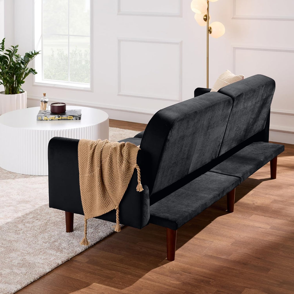 Best Choice Products 77" Mid Century Modern Velvet Loveseat Sofa, Couch, Convertible Sofa Sleeper Bed w/Real Wood