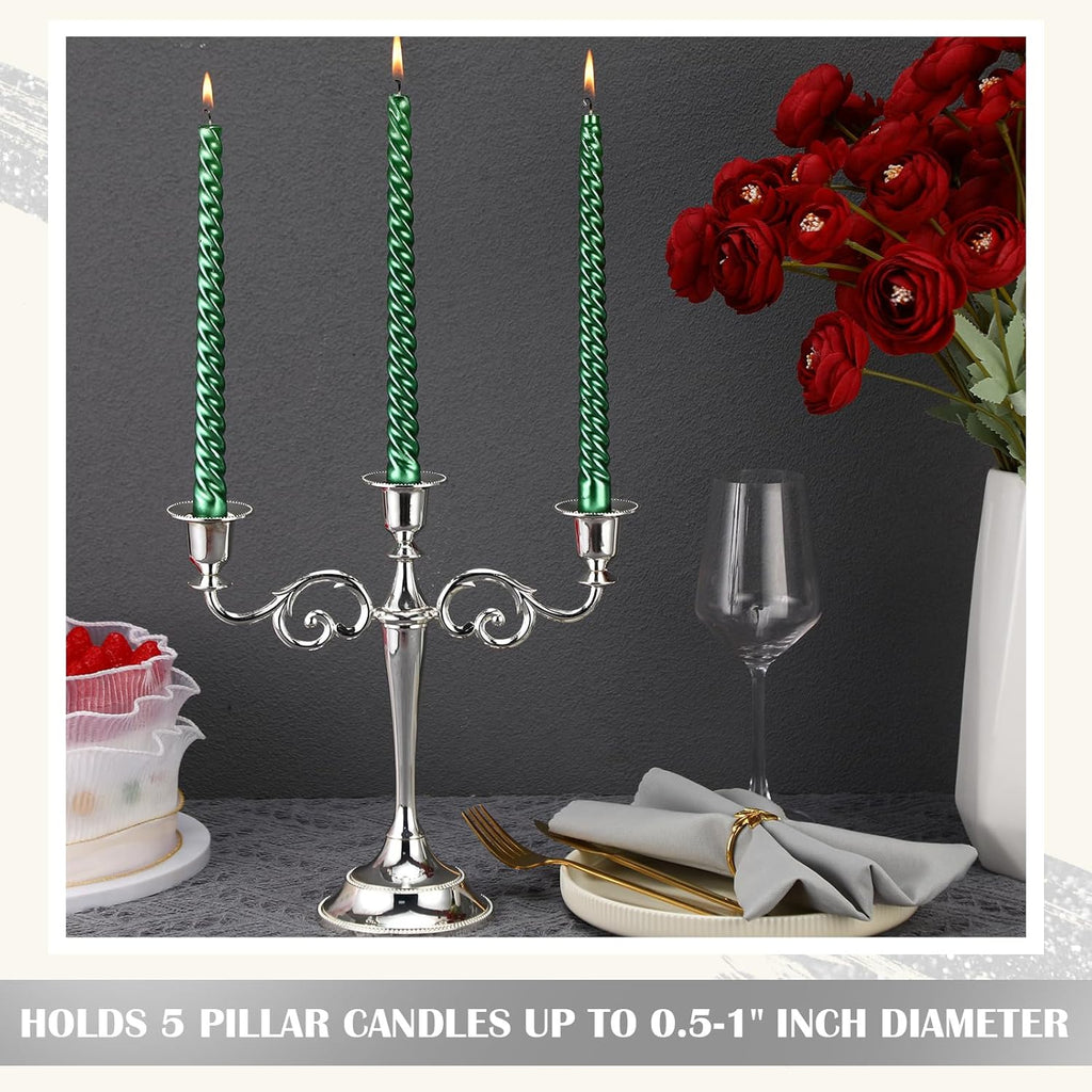 3 Pcs 3 Arm Metal Candelabra Candlestick Holders Tall Candlestick Holders Gothic Candle Holdery (Classic,10 Inch,Silver)