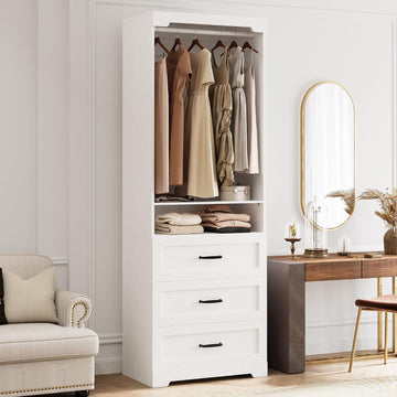Freestanding Closet System with Adjustable Shelves & 3 Drawers | Closet Organizer with Hanging Rod, Ideal s