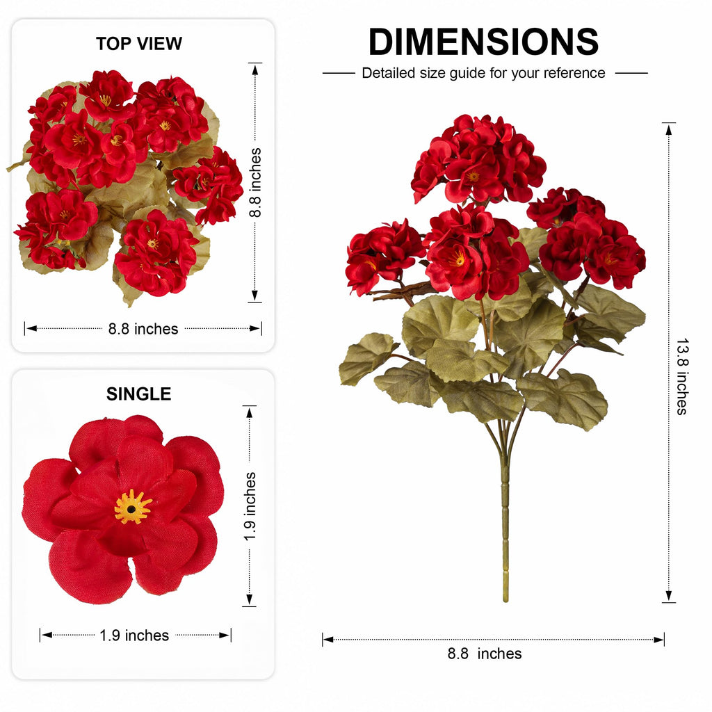 Fake Geraniums Burgundy Fall Flowers Artificial Flowers for Outdoors Autumn Decor, 6 Bundles Silk Geraniums Fake