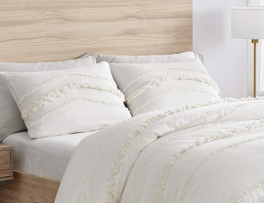 Ivory Cotton Bohemian Boho Chic Queen Comforter Set Full Size Bedding Teen Adult Bed Room 3 Piece Solid Color Off
