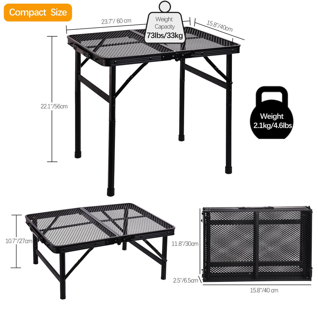 Portable Small Folding Table, Metal Camping Grill Table for BBQ, Picnic & Patio, Lightweight Foldable Outdoor Side