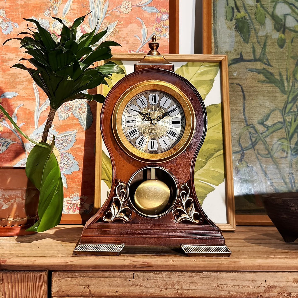 Table Clock 15''H Mantel Clock with Pendulum Roman Numeral Antique Desk Clock for Bedroom Living Room Indoor for Home