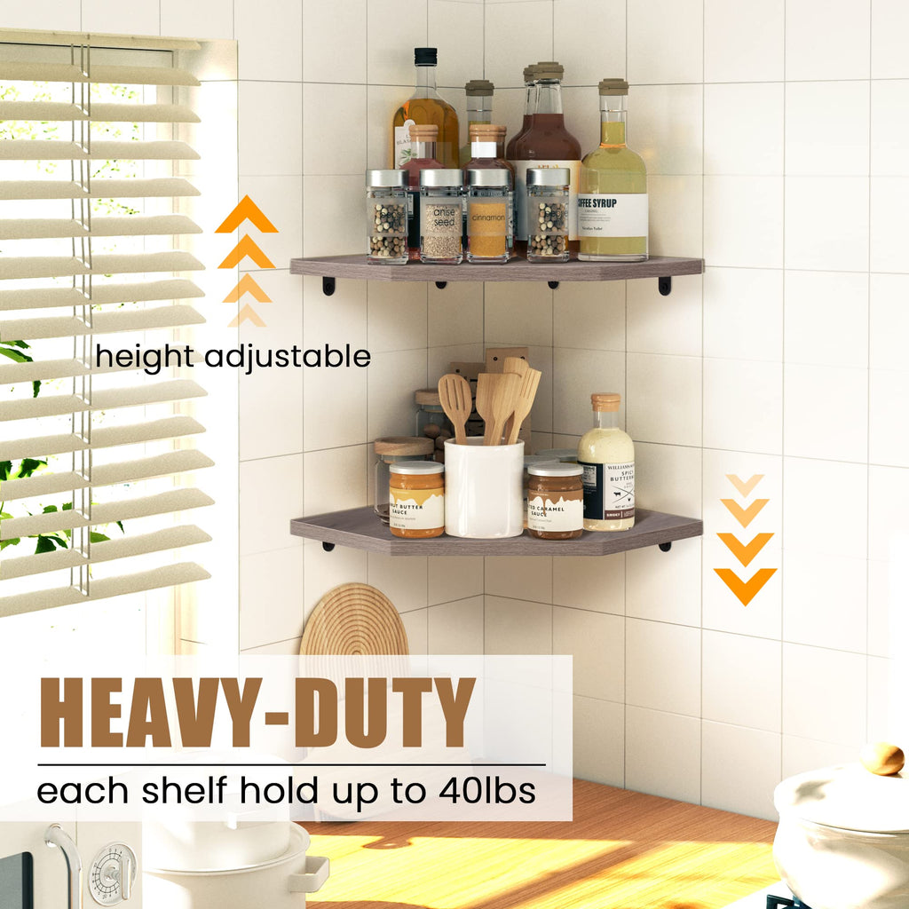 Corner Shelf Wall Mount, Corner Floating Shelves, Set of 4 Corner Wall Shelf Organizer, Rustic Wood Wall Storage