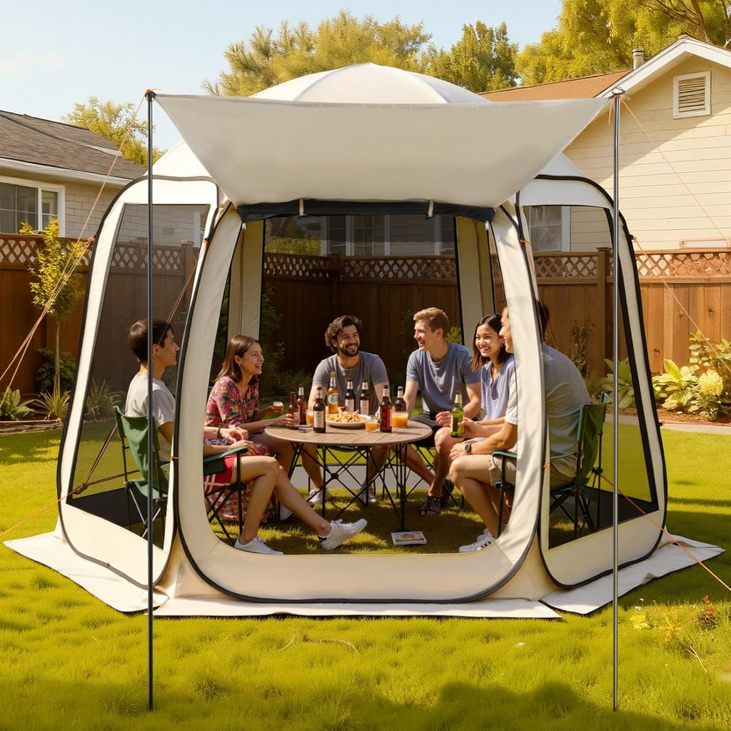 Pop Up Screen House Tent 10 x 9.2 FT Pop-Up Screen Room with Awning, Portable Screen Tent Gazebo for 4-8 Person