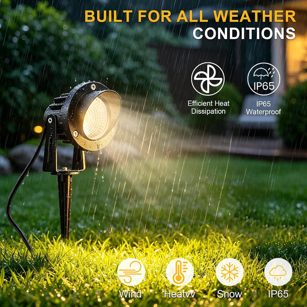 12W LED Landscape Spotlights, 120V Plug-in Outdoor Lighting, 4 Pack | 1200LM Brightness with 3000K Warm White, IP65