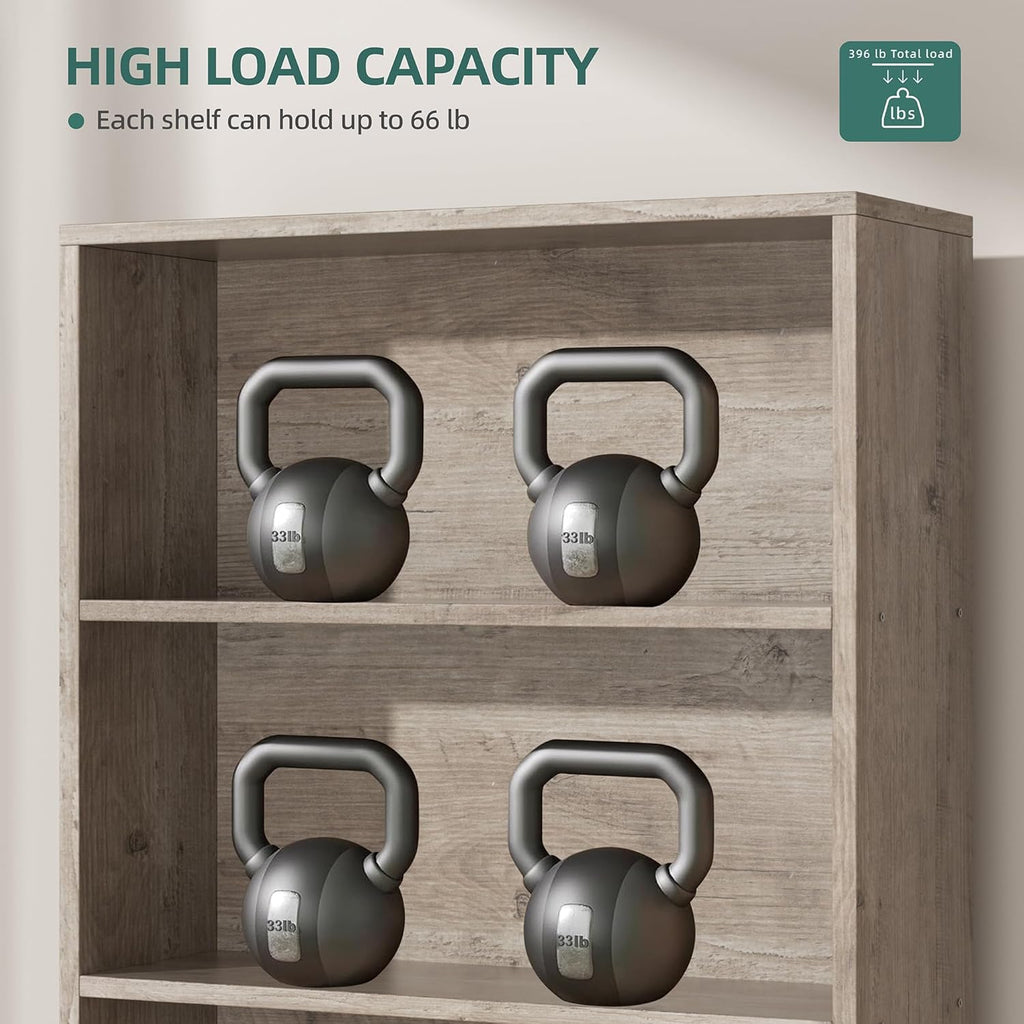 Bookshelf, Industrial Bookshelves and Bookcases with Doors Floor Standing 6 Shelf Display Storage Shelves 70.6 inches