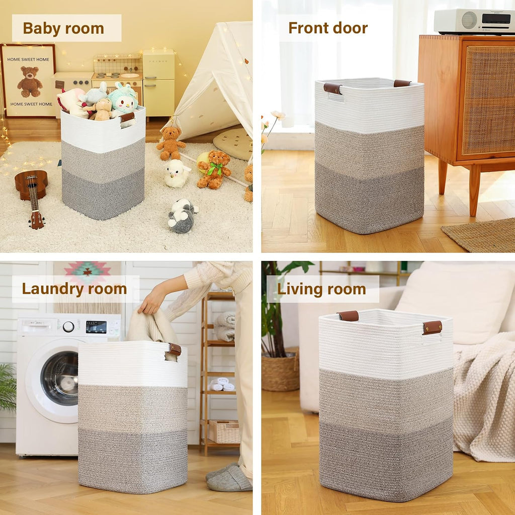 Laundry Hamper 96L Extra Large Laundry Basket, Woven Blanket Basket | Cotton Woven Storage Hamper with Handles