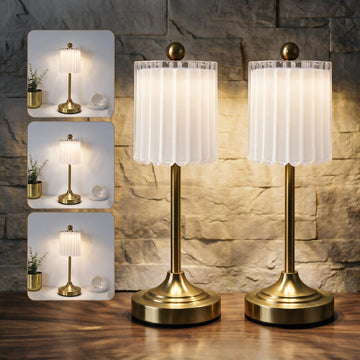 Small Vintage Cordless Table Lamp (White, 2 Pack)