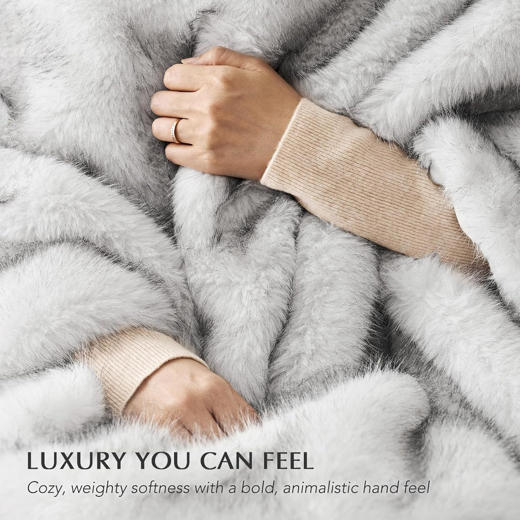 HOME Luxury Faux Fur Throw Blanket, 60"x80", Frosted White Wolf