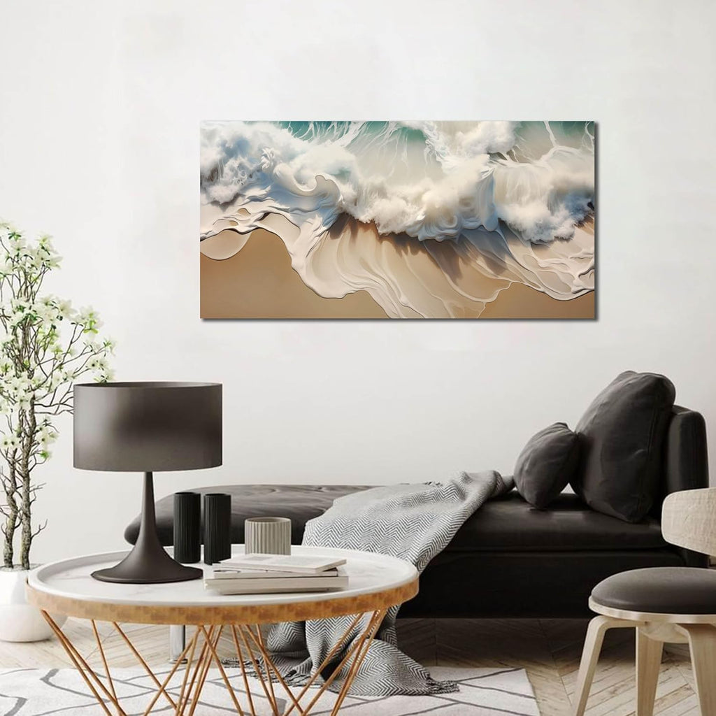 Ocean Waves Canvas Wall Art , Beach Scenery View Home Decor Picture, Sea Waves Canvas Wall-Decoration, Seaside Scene