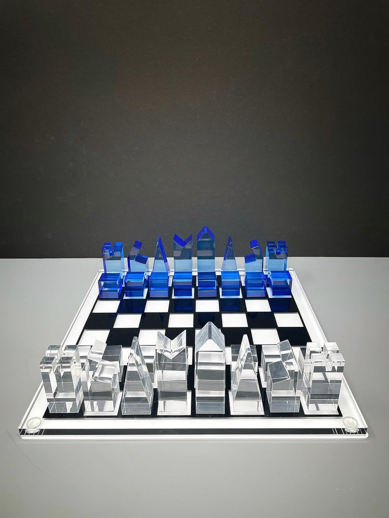 Luxury Acrylic Chess Set, Sophisticated Stylish Design, Multiple Colors Available (Clear/Blue-Azure)