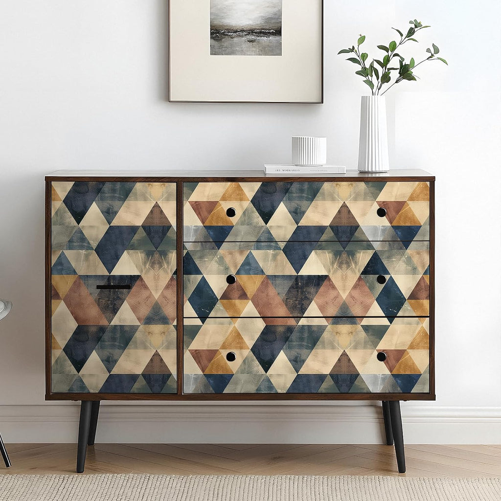17.5x276 Retro Peel and Stick Wallpaper Geometric Mid Century Modern Wall Paper Removable Colorful Contact Paper