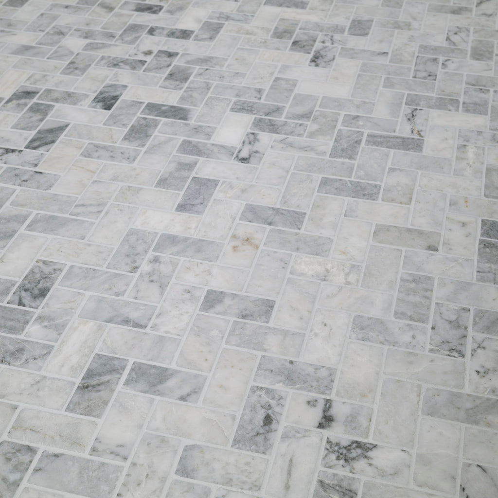 Mesh Mounted Marble Floor & Wall Tile| Capri Blue | 1" x 2"