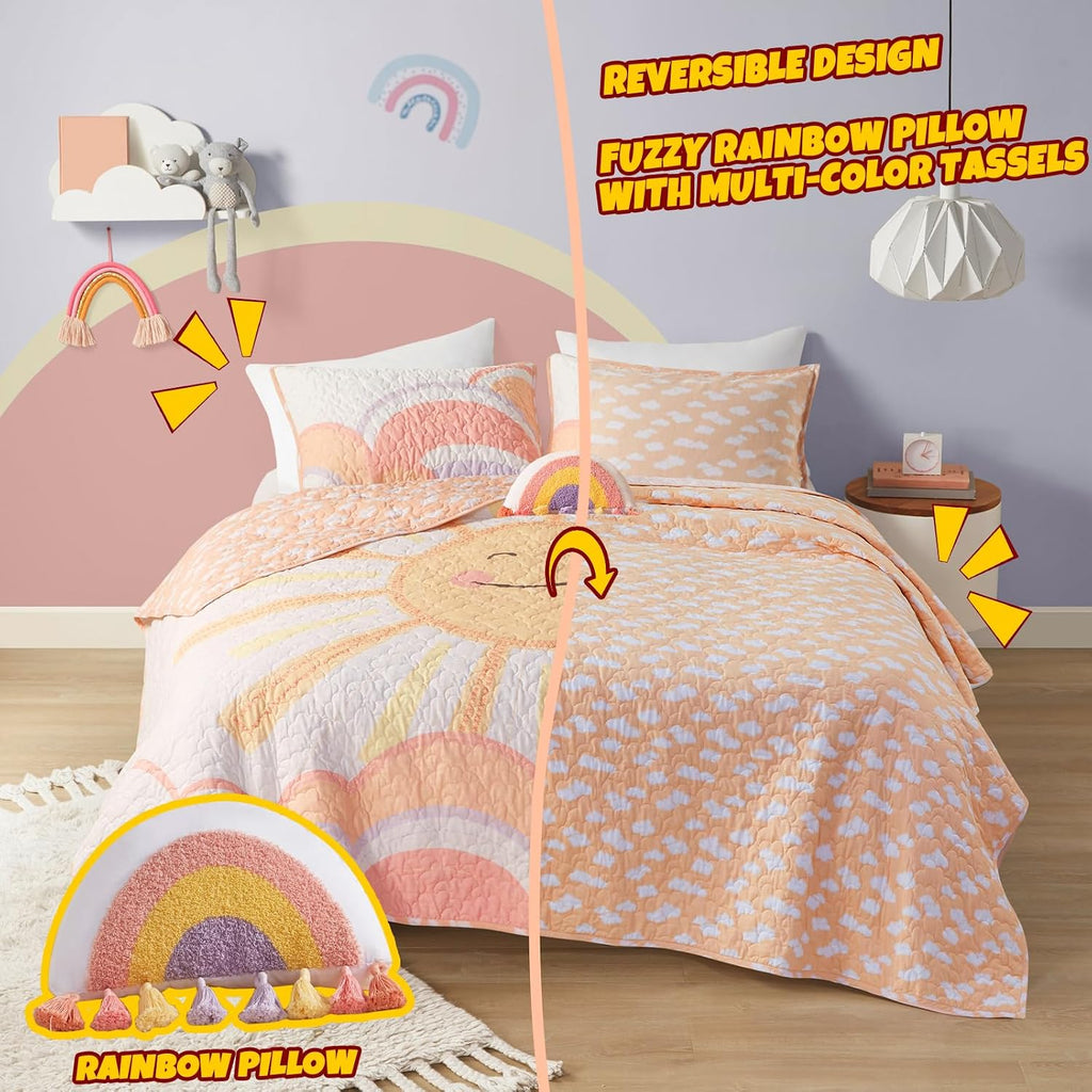Kids Sunshine Yellow Queen Cotton Coverlet Set, 3pc
