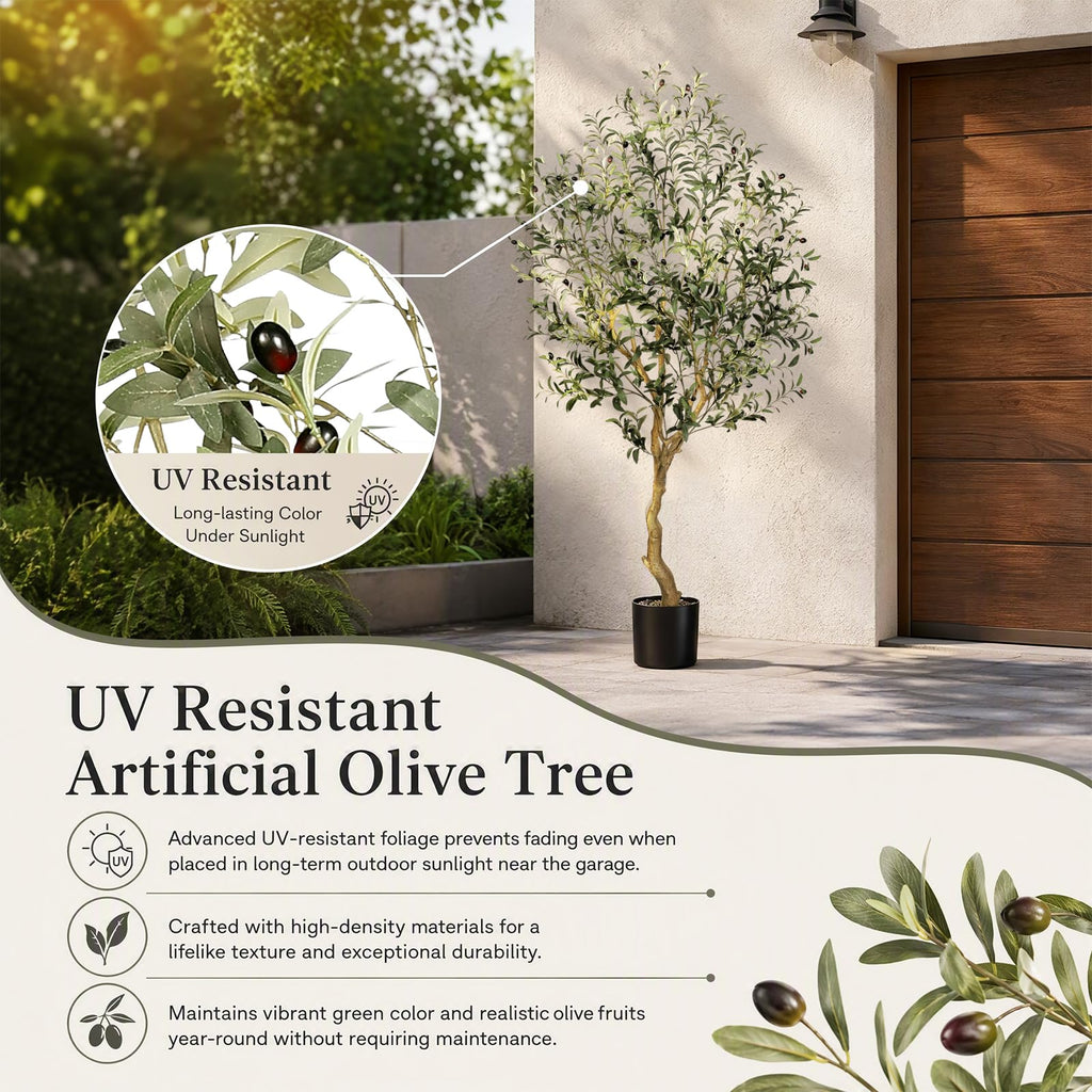 Faux Olive Tree 7FT UV Resistant Artificial Olive Tree Outdoor