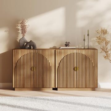 Set of 2 Modular Fluted Sideboard Buffet Cabinet with Storage