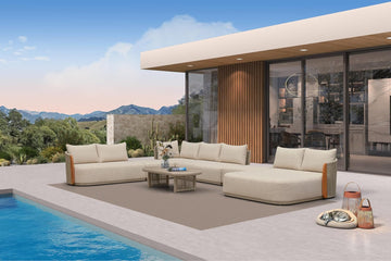 Patio Furniture Set 7-Piece Teak Conversation Sets L-Shaped | Indoor-Level Comfort, 11.81" High-Resilience Foam