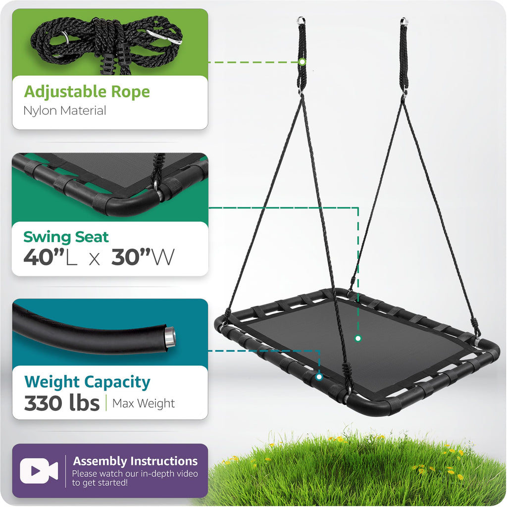 Platform Swing for Kids, 40 x 30 Inch Rectangular Outdoor Seat