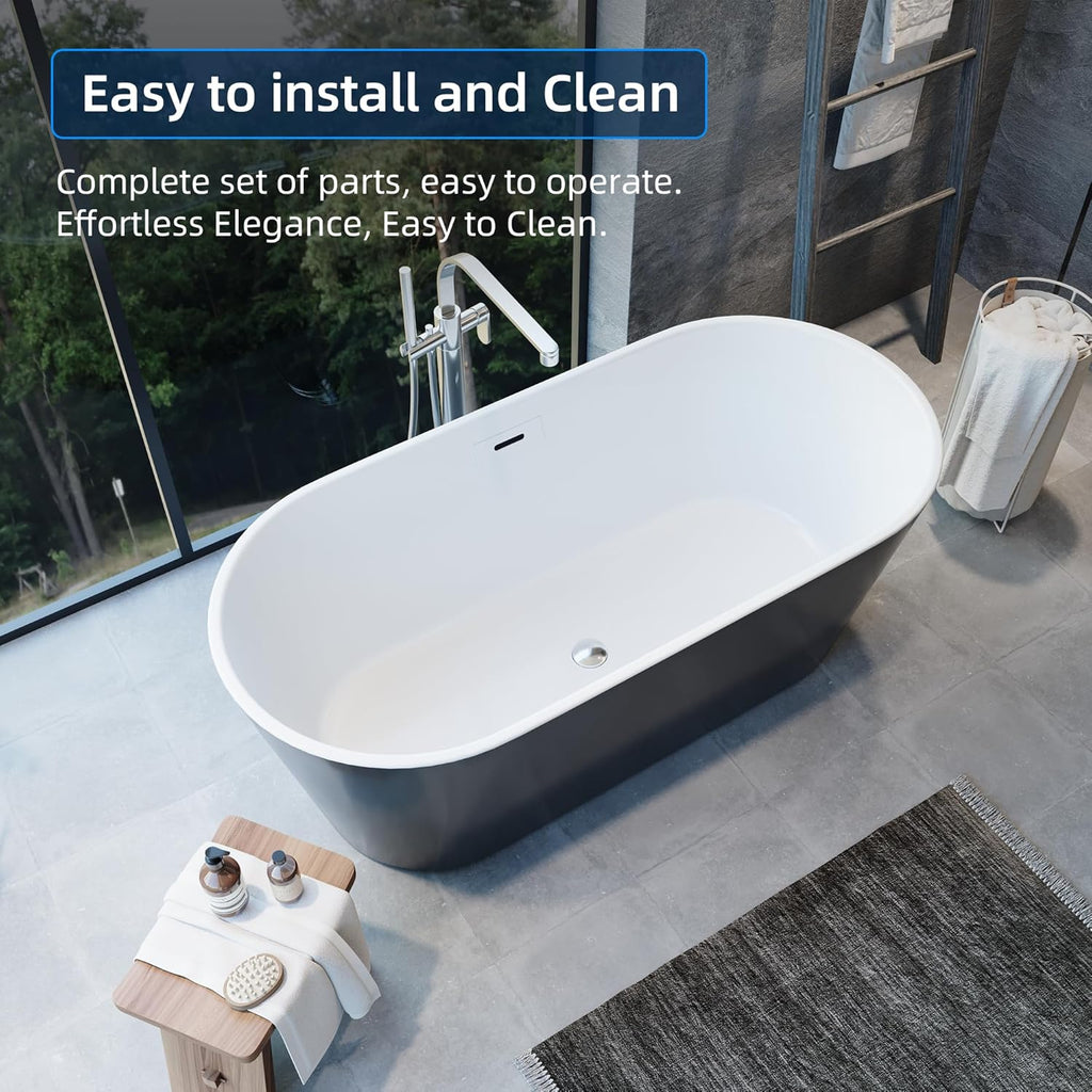 67'' Acrylic Freestanding Bathtub, Extra-Deep Soaking Free Standing Tub for Luxurious Bathing Experience, with Chrome