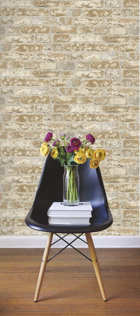 RMK9037WP Light Brown Stuccoed Brick Peel and Stick Wallpaper