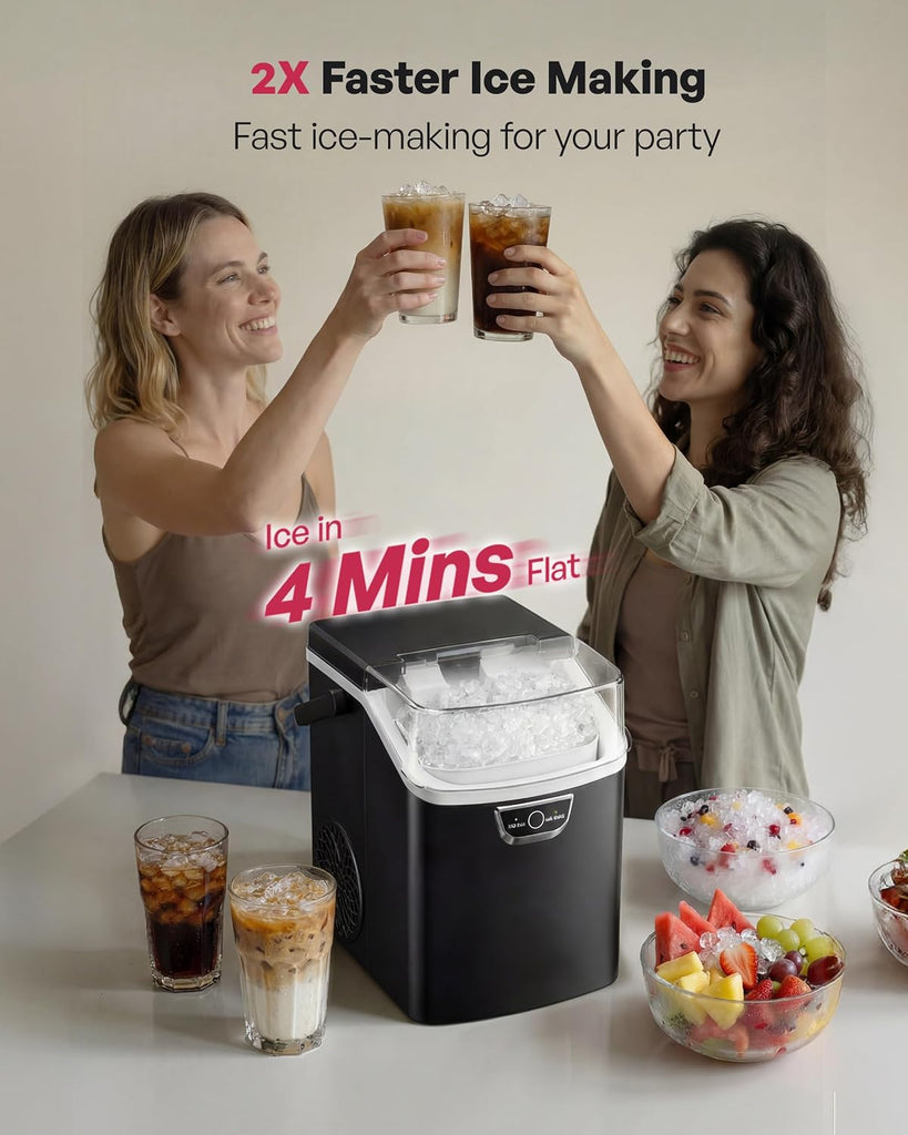 Nugget Ice Maker Countertop with Handle, Ready in 4 Mins, Max 40lbs/24H, Chewable Ice, Self-Cleaning, Portable Sonic